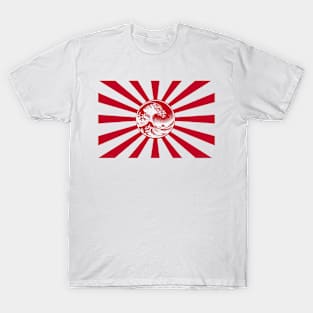 The Great Wave off Kanagawa on Japanese Flag T-Shirt